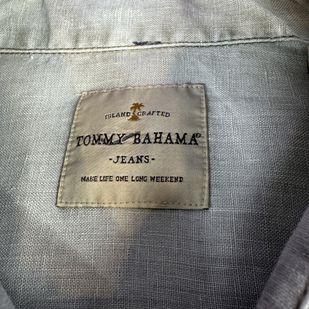 Tommy Bahama Jeans Mens M Light Green 100% Linen Short Sleeve Button Down Shirt - Picture 2 of 8